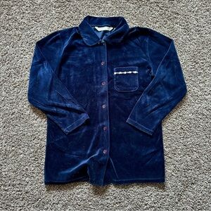 Vintage 90s Victoria Secret Fleece 2 Piece Navy Embroidered Pajama Set Size XS